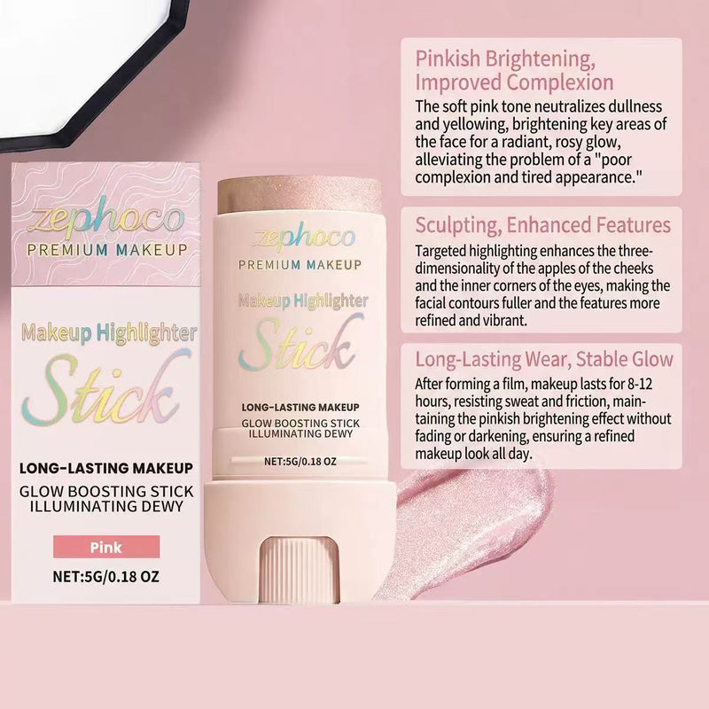 Moisturizing Makeup Illuminating Stick (Pink) Moisturizing, Clear and Transparent Facial Contour Enhancement, Popping Water Glow