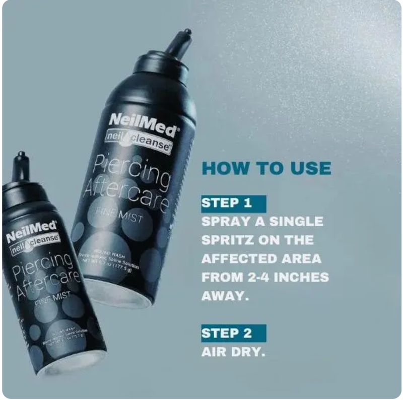 NeilMed Piercing Aftercare Spray XL Duo Pack -Two (2x) 177 ml Fine Mist Cans of Sterile Saline Fine Mist Solution -Premium piercing and tattoo aftercare Gentle Care Healing-No Mess Saline Soak -Natural Healing Treatment to Cleanse and Moisturize Piercings
