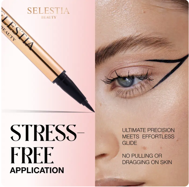 SELESTIA BEAUTY Liquid Eyeliner Pen Queen Cobra - Felt-Tip Smudge-Resistant Eyeliner - Black Liquid Liner - Smooth Precise Application 0.016 fl. oz.