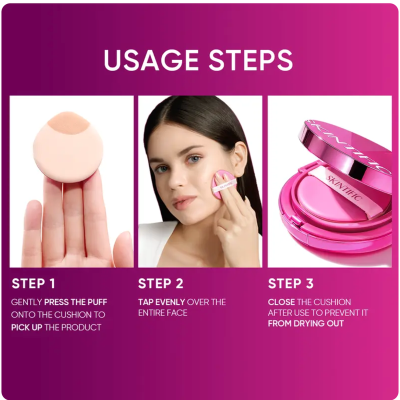 SKINTIFIC Cover Glow Perfect Pink Cushion 11g Radiant Hydrated Flawless 10 Hours Glow Perfect Skin No Dullness No Oxidation