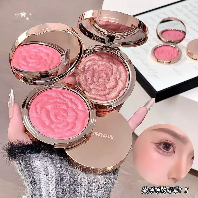 embossed rose-shaped blush petal highlighter whitening nude makeup powder fine and delicate fine sparkle contour blush palette h ··