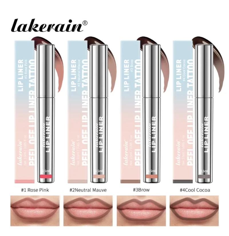 4Pcs Peel off Lip Liner Stain, Lip Gloss Lip Tint Set, Peel Off Nude Lipliner Makeup Velvet Matte Tattoo Peel Off Lip Liner Set Long-Lasting Waterproof Transfer-proof Brightening